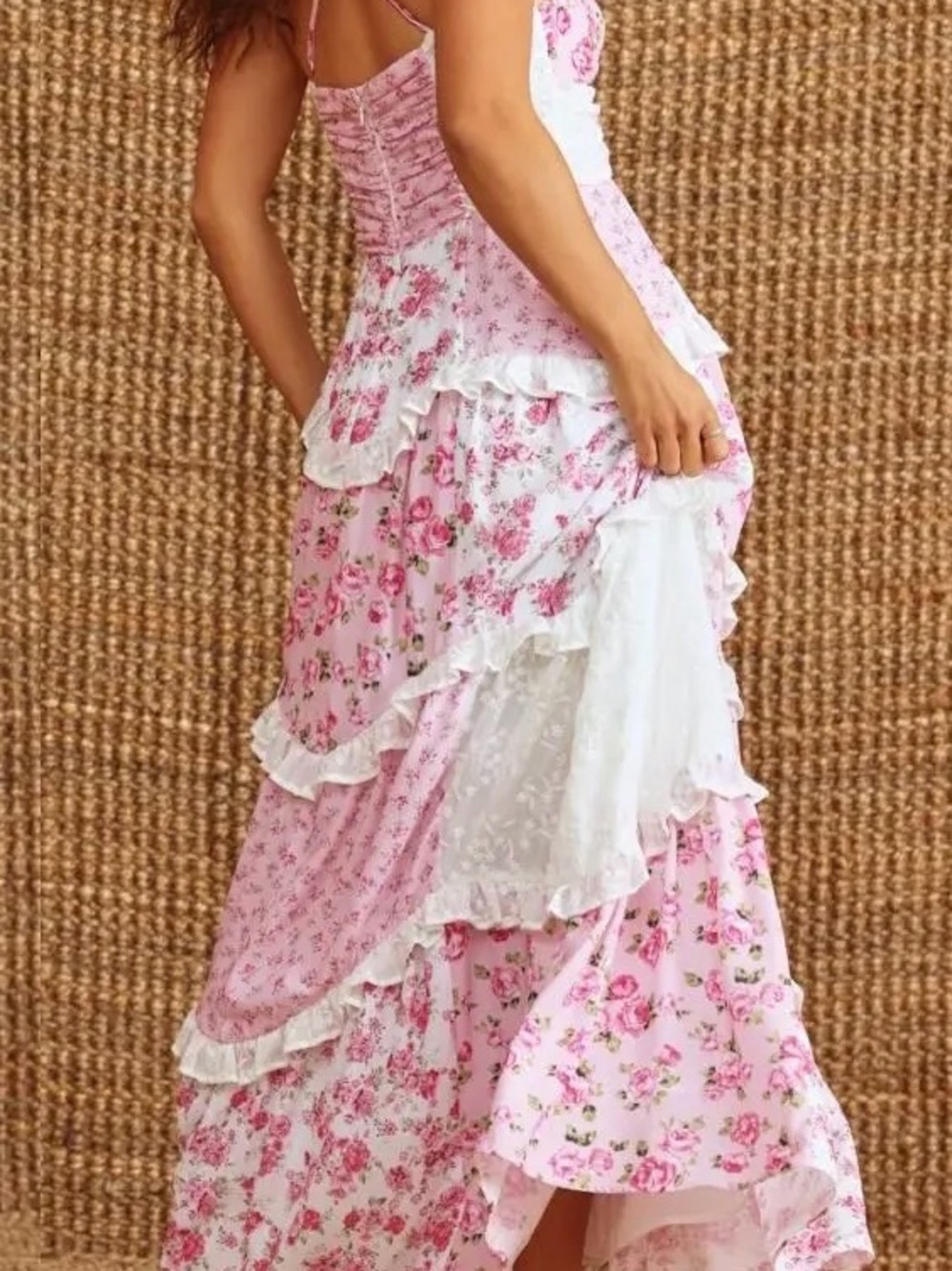 Altar'd State Pink & White Floral Tiered Maxi Dress - Picture 4 of 4